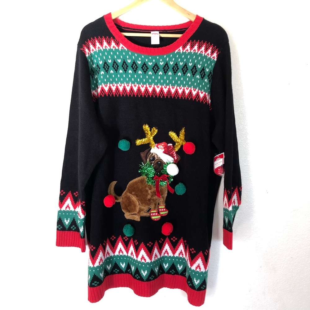 Ugly Christmas Sweater Tunic W/ a Pug Size 2X NWT